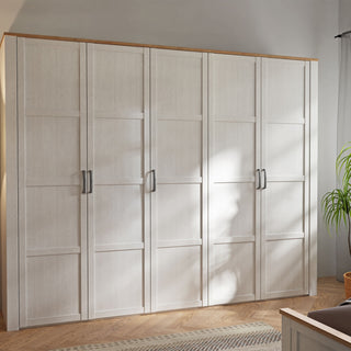 Wardrobe - BUENOS 5 Doors Wardrobe White and Oak 266cm