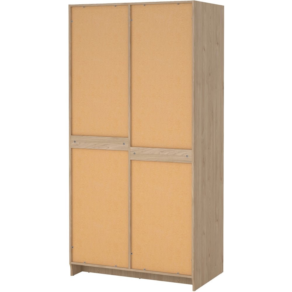 Florence Brande 2 door wardrobe in Jackson Hickory Oak finish, showing rear panel details.