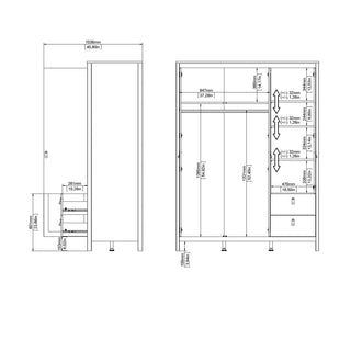 Wardrobe - BURNLEY 3 Door 2 Drawer Mirrored Wardrobe Beige 150cm