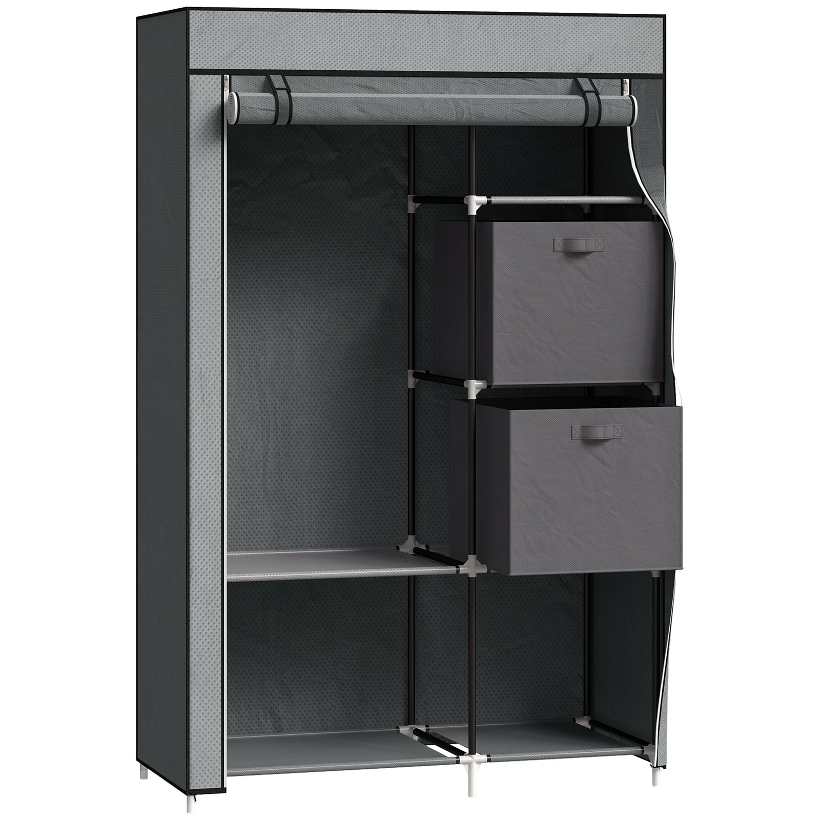homcom fabric wardrobe portable wardrobe clothes storage unit with 5 compartments hanging rail and 2 fabric drawers 102 x 42 5 x 162 5cm dark grey