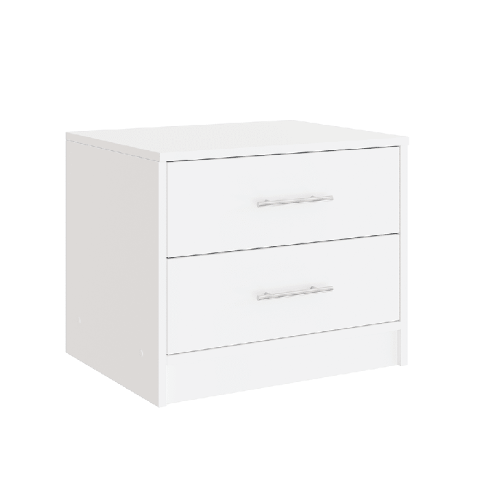 KIRKLEES White 2 Drawer Bedside Table with silver handles - modern cabinet