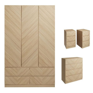 Charleston 3 door Euro Oak wardrobe with herringbone design and matching chest of drawers