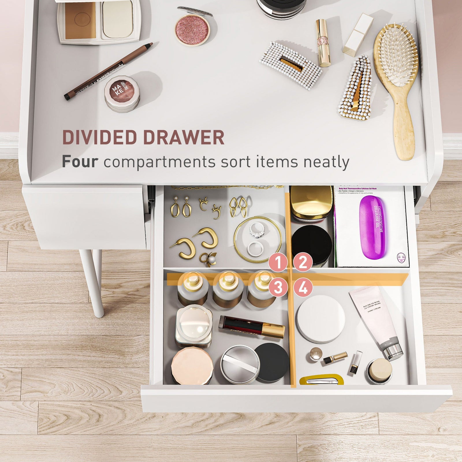 homcom three drawer compact dressing table white