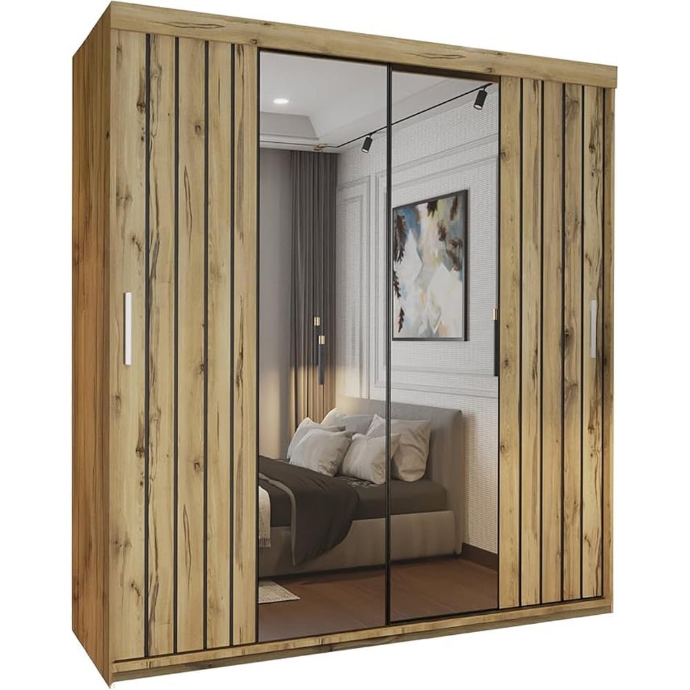 CHOICEWARDROBE Molli Oak 150cm sliding door wardrobe with mirrored doors