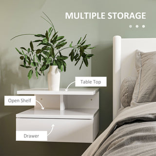 homcom set of two floating high gloss bedside tables white