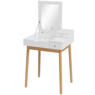 homcom dressing table with flip up mirror makeup desk with 2 drawers and pine wood legs vanity table writing desk for bedroom living room white