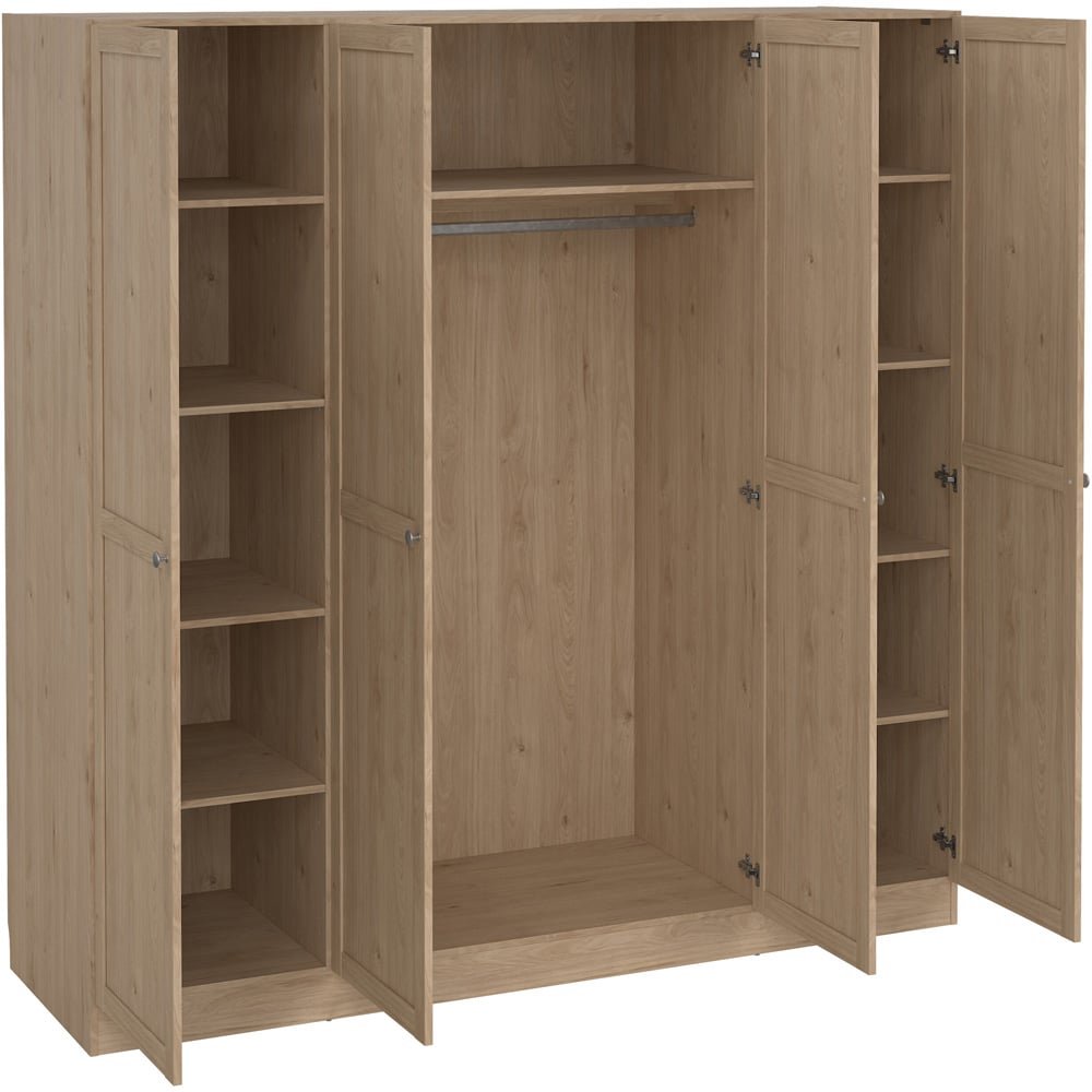 Florence Brande 4 door hickory oak wardrobe with internal shelving and hanging rail.