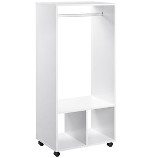 homcom open wardrobe on wheels bedroom wardrobe with clothes hanging rail 2 storage shelves mobile garment rack for cloakroom hallway white