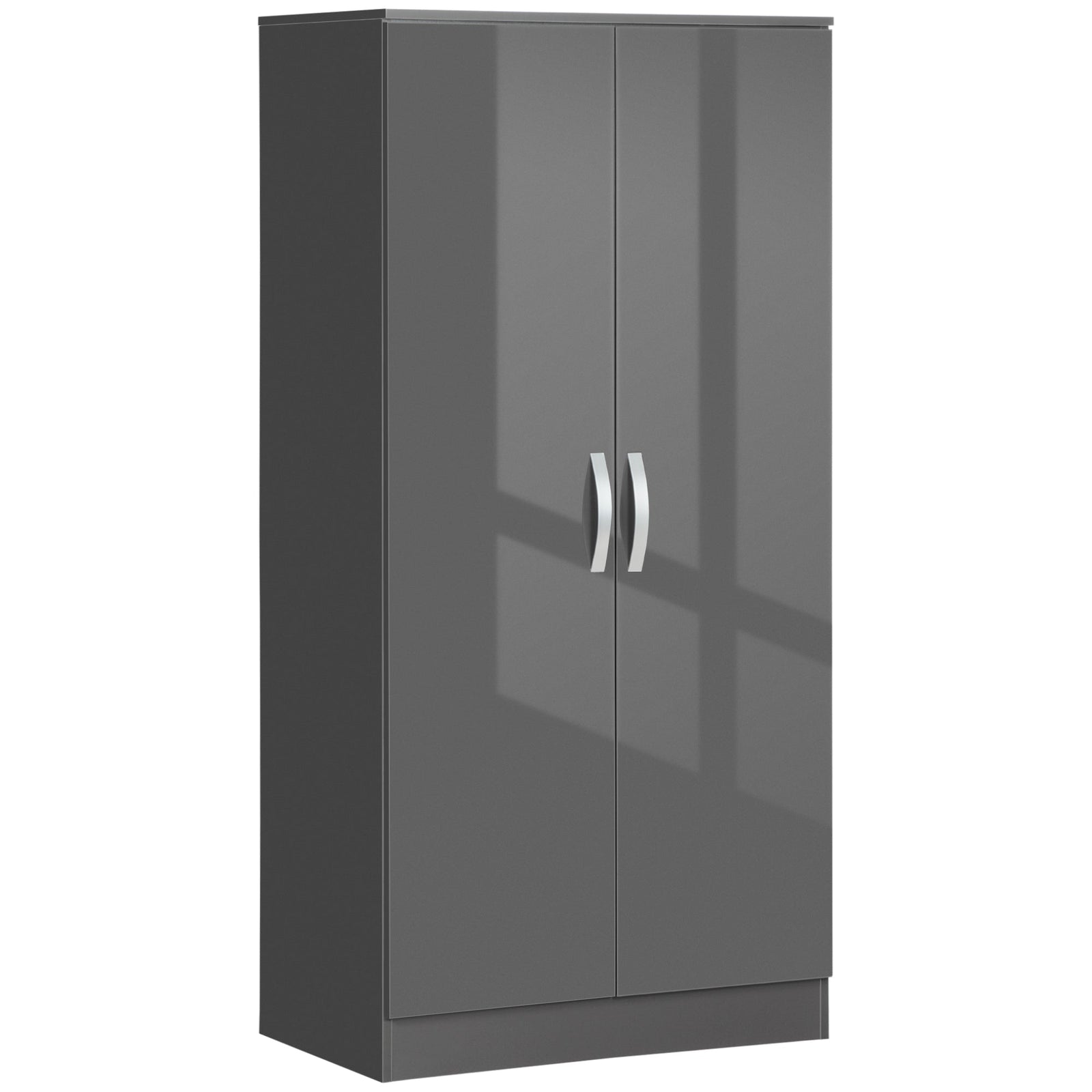 homcom high gloss wardrobe 2 door wardrobe with hanging rod and storage shelf clothes storage organizer with anti tipping design for bedroom grey