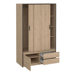 Jackson Hickory Oak sliding wardrobe with 3 doors and visible drawers