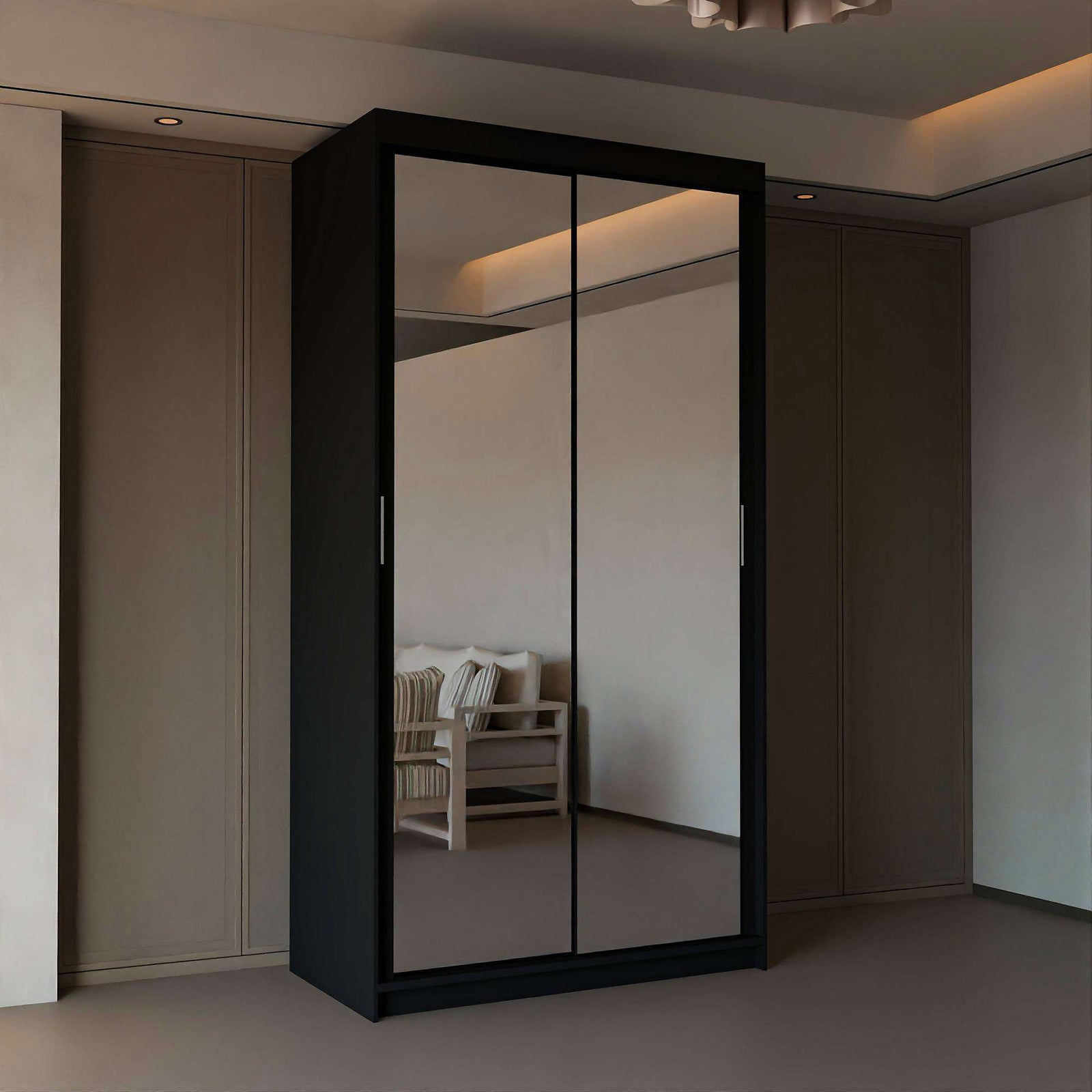 CHOICEWARDROBE CHICAGO II 2-door black wardrobe with mirrored sliding doors.