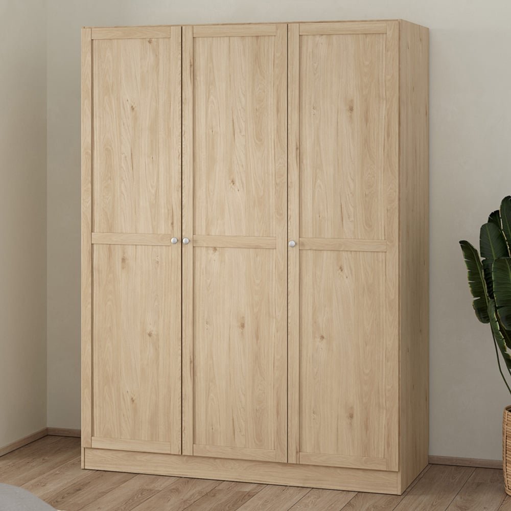 Florence Brande 3 Door Jackson Hickory Oak Wardrobe with silver handles.