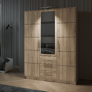 BARNSLEY 3-door mirrored wardrobe in Oak Sonoma finish with 3 drawers