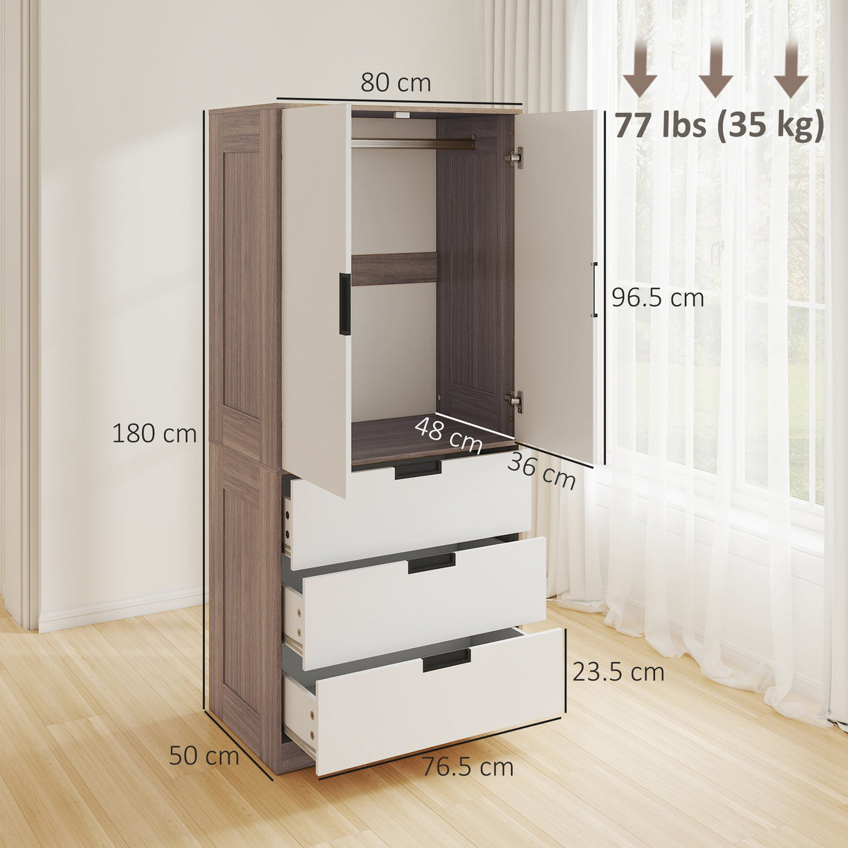 homcom two door two drawer wardrobe white brown