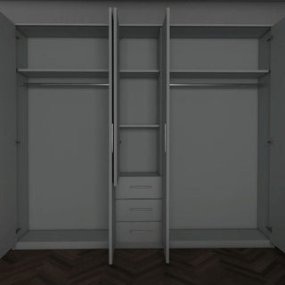 VIANNA 5 Door Grey Wardrobe with 3 Drawers - internal view
