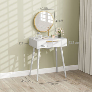 homcom elegant dressing table with round mirror 60 x 40 x 123 cm white