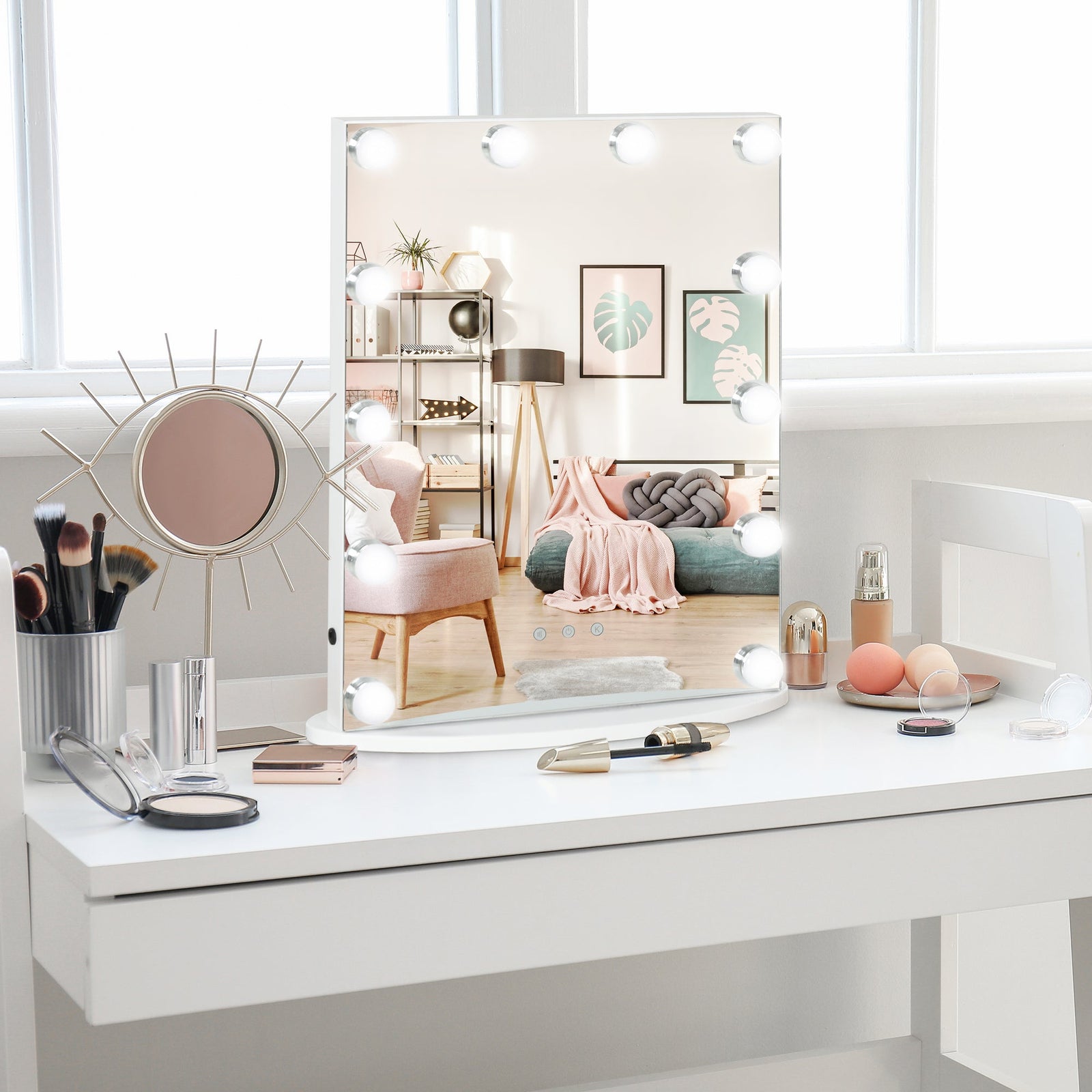 homcom hollywood mirror with lights for makeup dressing table lighted vanity mirror with 12 dimmable led bulbs and usb plug in power supply white
