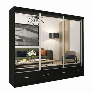 Black CHOICEWARDROBE NEWRY 3-door mirrored sliding wardrobe with drawers.