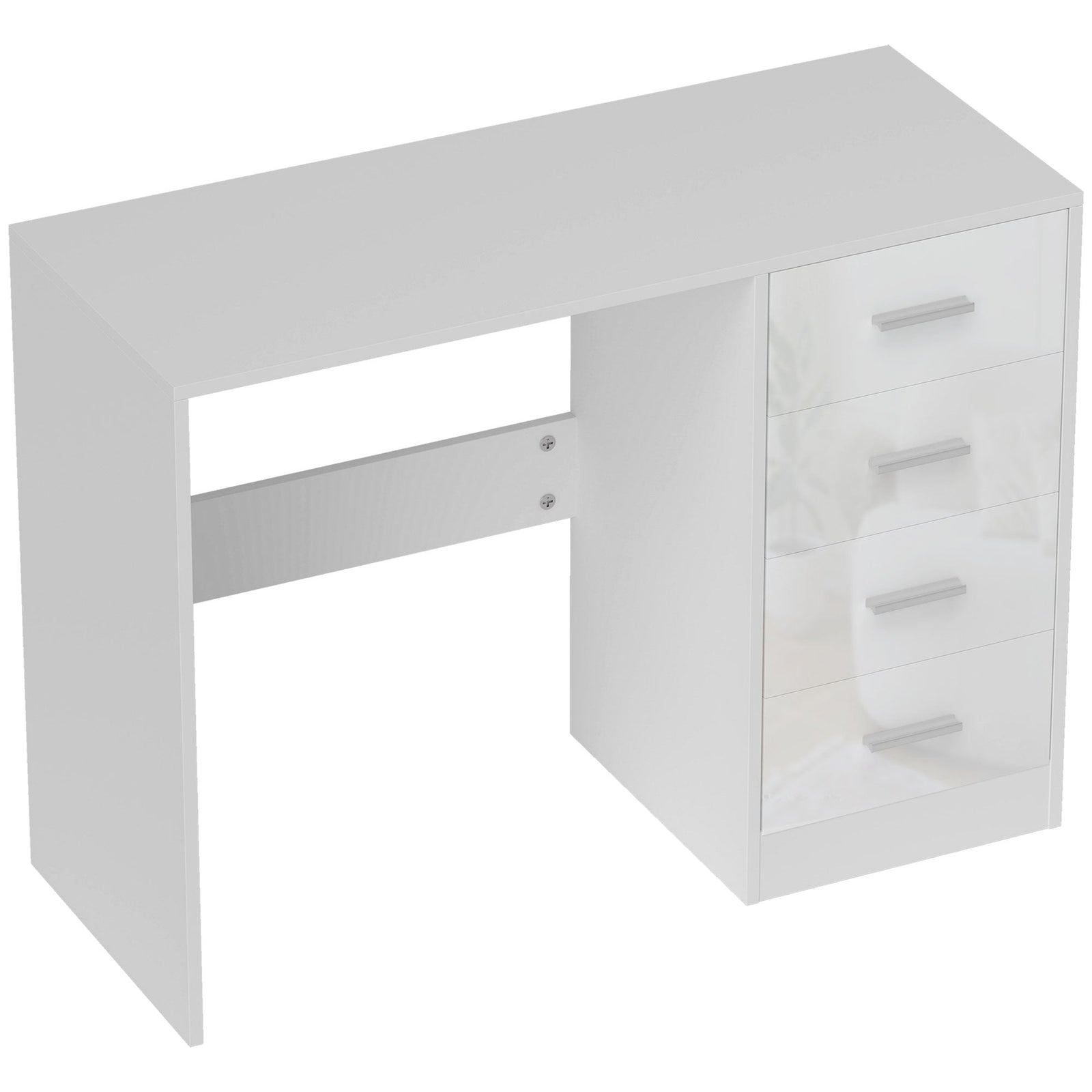 homcom computer desk with drawers dressing table high gloss home office writing workstation white
