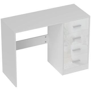 homcom computer desk with drawers dressing table high gloss home office writing workstation white