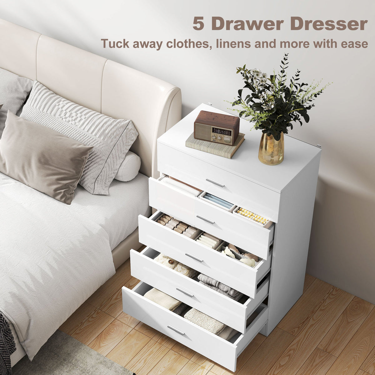homcom high gloss 3 piece trio bedroom furniture set wardrobe chest of drawer bedside white