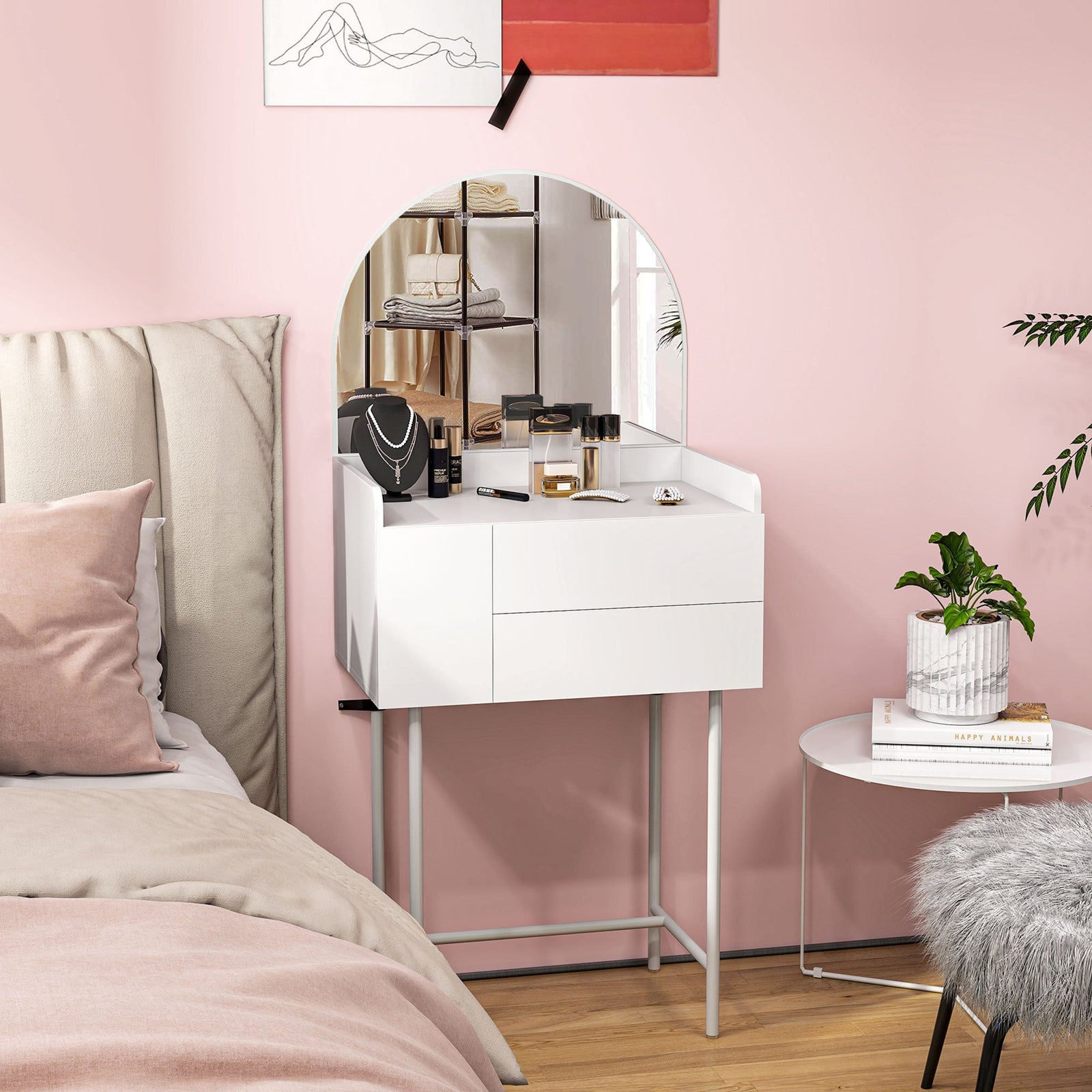 homcom three drawer compact dressing table white