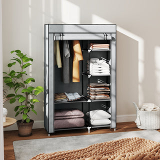 homcom fabric wardrobe portable wardrobe with 6 shelves 1 hanging rail foldable closets 103 x 43 x 162 5 cm light grey