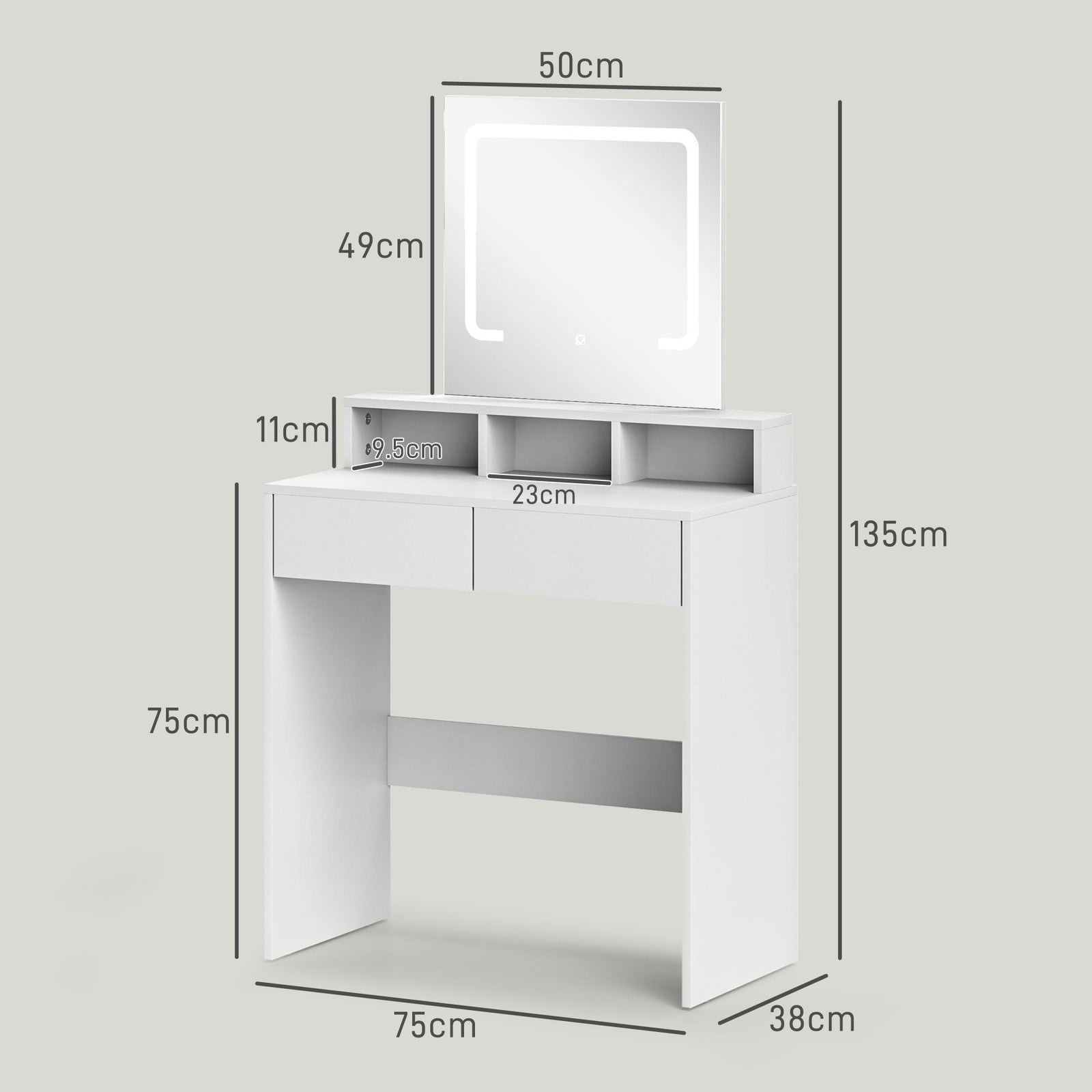 homcom storage dressing table with led light mirror white