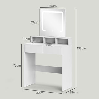 homcom storage dressing table with led light mirror white