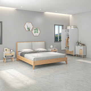 homcom bedroom furniture set wardrobe with hanging rail bedside table floor cabinet with storage nature wood finish and white