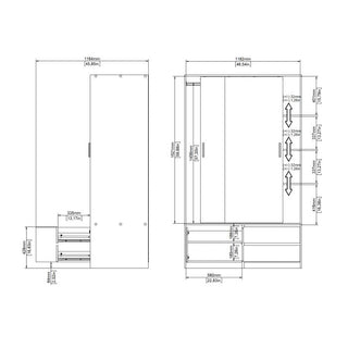 Sliding Wardrobe - LACOSTE 3 Doors and 2 Drawers Wardrobe Jackson Hickory Oak 121cm