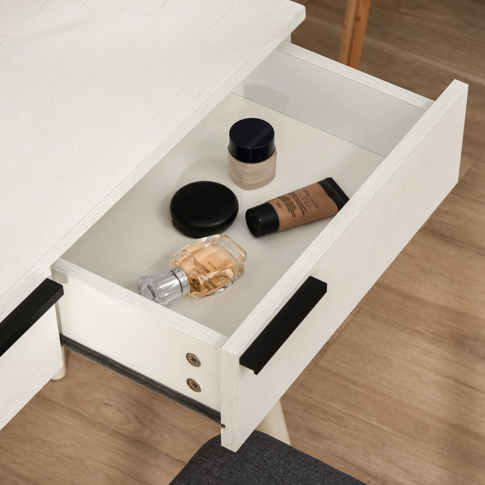 homcom modern dressing table with round mirror and stool makeup vanity table with 2 drawers for bedroom living room 80 x 40 x 123 cm white