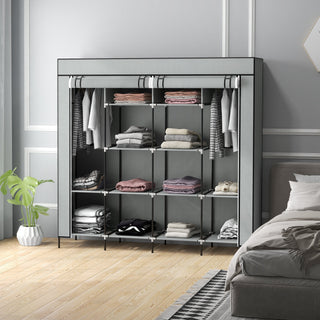 homcom fabric wardrobe for bedroom portable cloth wardrobe with 10 compartments 2 hanging rails and 4 fabric drawers 166 x 42 5 x 169 5cm dark grey