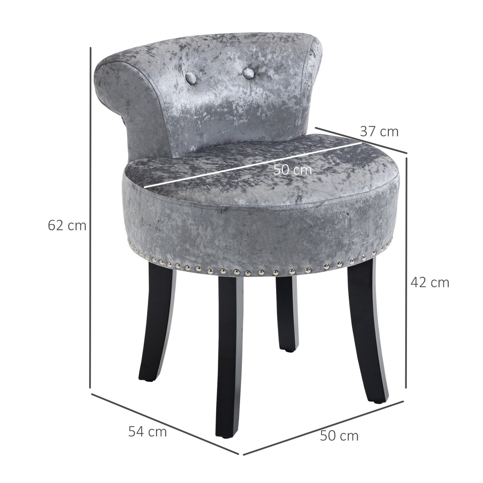 homcom dressing table stool with rubber wood legs ice velvet vanity stool for living room bedroom grey