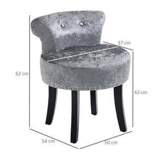 homcom dressing table stool with rubber wood legs ice velvet vanity stool for living room bedroom grey
