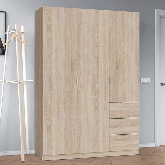 Harvey 3 door oak effect wardrobe with 3 drawers