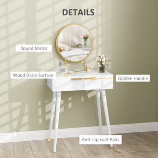 homcom elegant dressing table with round mirror 60 x 40 x 123 cm white