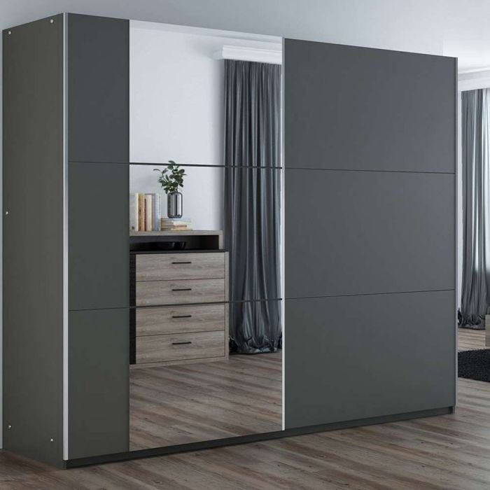 Oldham graphite 3-door mirrored sliding wardrobe, 250cm wide