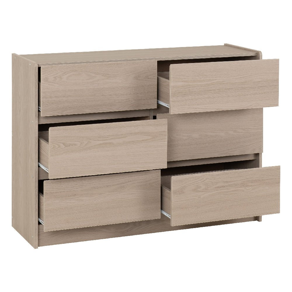 Palmyra smoked ash chest of 6 drawers with four drawers open