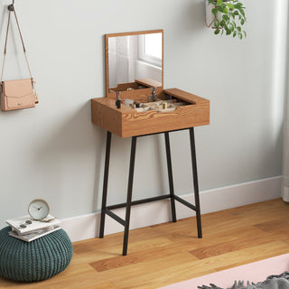 homcom vanity desk with flip up mirror industrial dressing table with 16 small compartments for bedroom natural wood effect