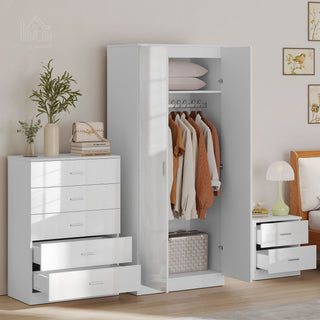 homcom high gloss 3 piece trio bedroom furniture set wardrobe chest of drawer bedside white