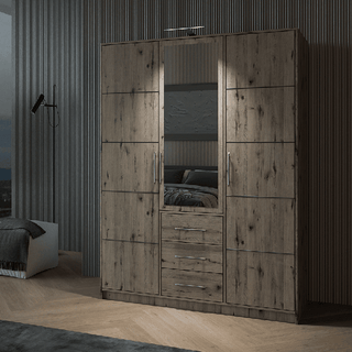 BARNSLEY 3 Door Mirrored Wardrobe with 3 Drawers Oak Wellington