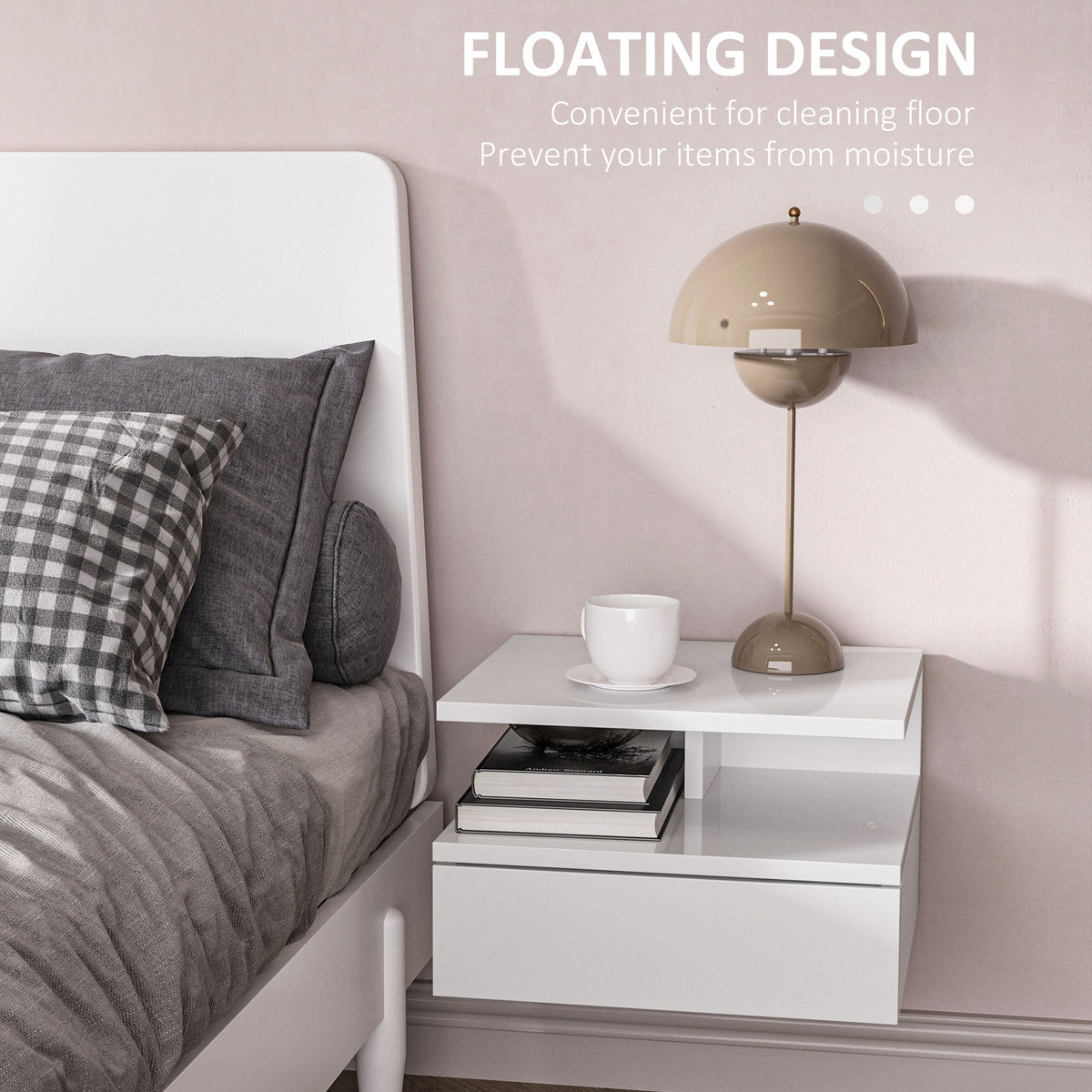 homcom set of two floating high gloss bedside tables white