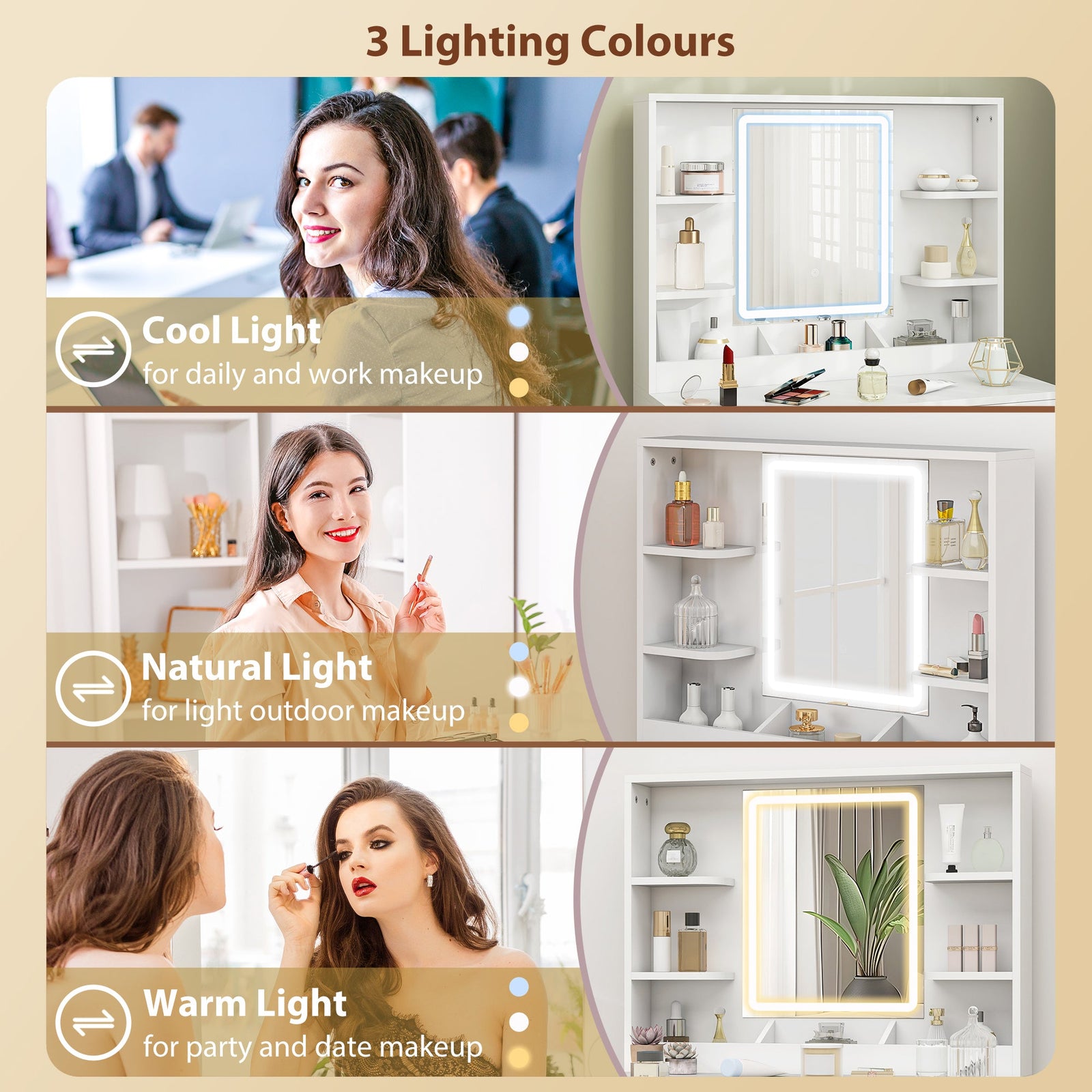 homcom elegant dressing table with led mirror white