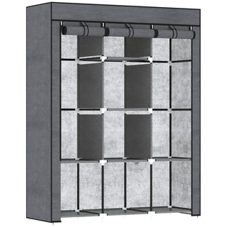 homcom fabric wardrobe with rails and shelves dark grey