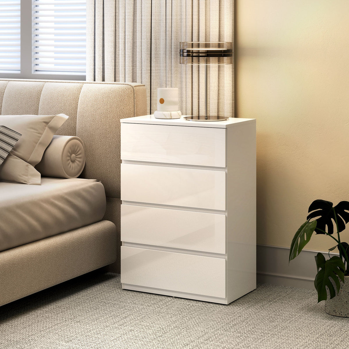 homcom high gloss chest of drawers 4 drawer storage cabinets modern dresser for bedroom white