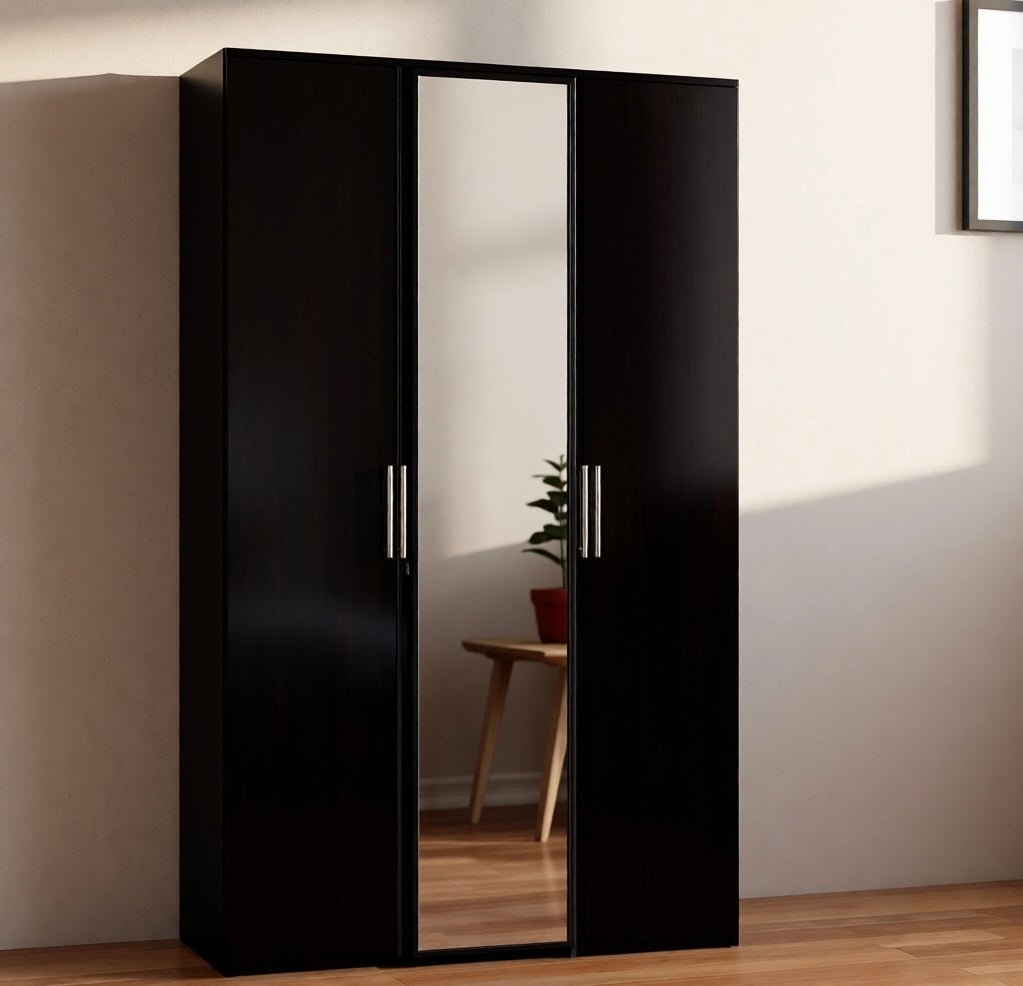 CHOICEWARDROBE Ferrano 3 door black wardrobe with central mirrored door, 120cm