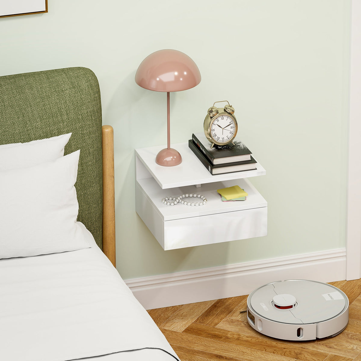 homcom floating high gloss bedside table high gloss white