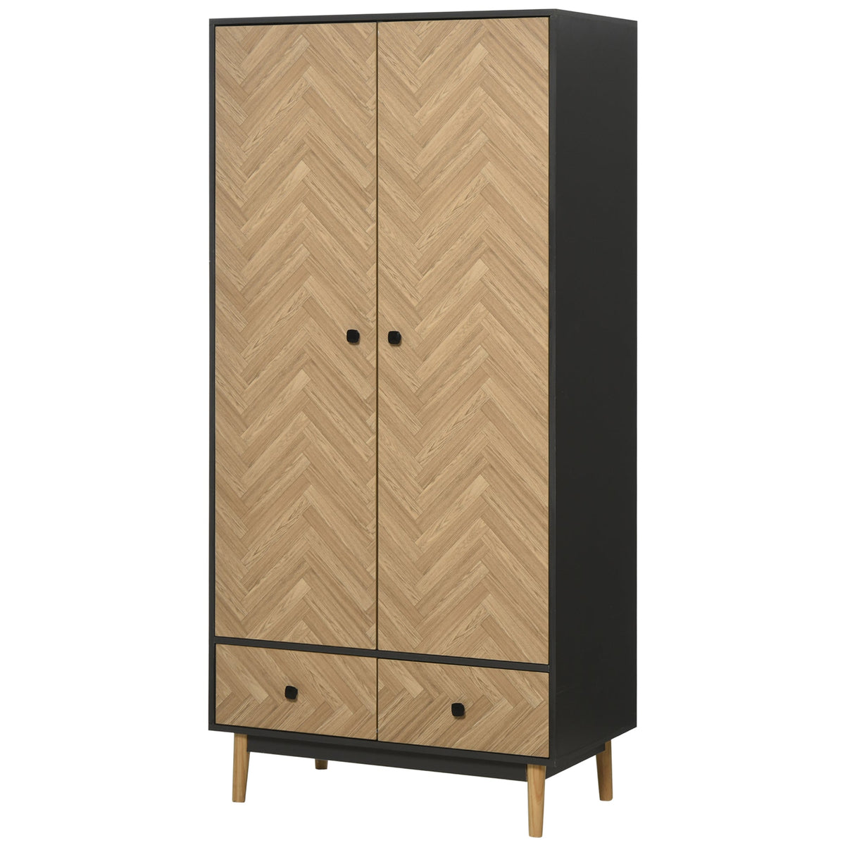 homcom modern wardrobe cabinet wood grain sticker surface with shelf hanging rod and 2 drawers 90x50x190cm