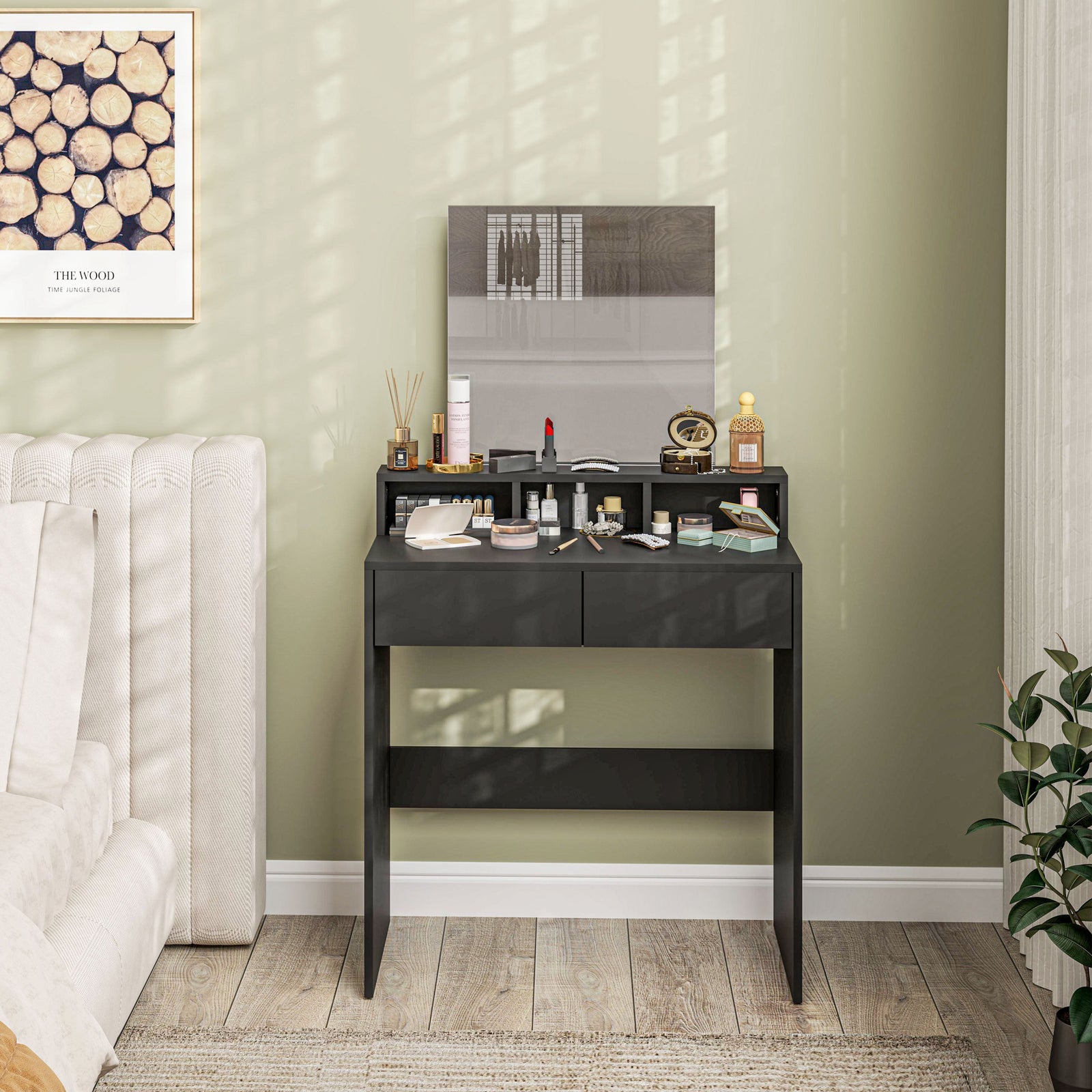 homcom multi storage dressing table with mirror black